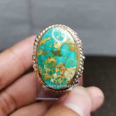 Cincin Batu Akik Pirus Persia Urat Emas Ring Perak Original