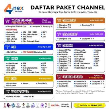 Nex Voucher Parabola Paket BASIC Nex Parabola 6 Bulan - RCTI ,GTV, INEWS, MNC TV ,TRANS TV DAN TRANS 7