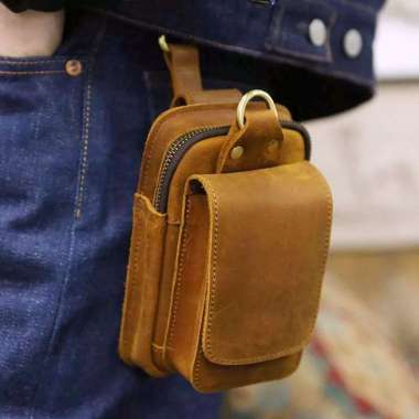 Mivaso Tas Pinggang Dompet HP Kulit Asli - Tas Pinggang Asli Kulit Untuk Smartphone - Tas Hp Pria Ku