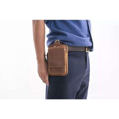 Mivaso Tas Pinggang Dompet HP Kulit Asli - Tas Pinggang Asli Kulit Untuk Smartphone - Tas Hp Pria Ku