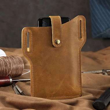 Mivaso Dompet Hp Pria Pinggang Kulit Asli - Dompet Hp Pinggang Kulit Asli Pria Coklat Muda