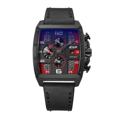 Expedition E6636 Sport Jam Tangan Pria Leather Strap Black Red