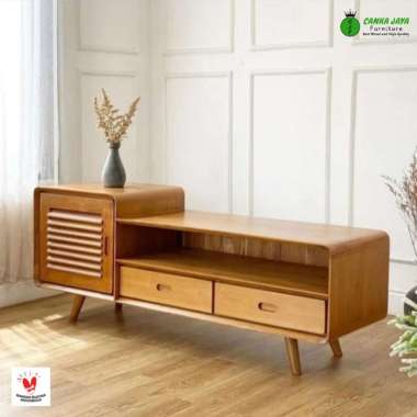 CANKA - Meja Rak TV Stand Model Sudut Laci Minimalis Kayu Murah