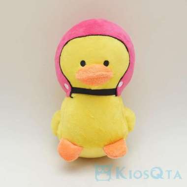 boneka bebek kuning yellow duck helm pink small