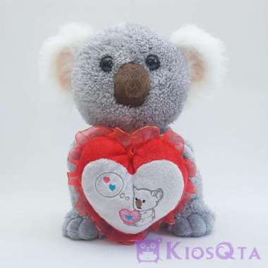 boneka koala australia abu abu duduk bawa hati MAY