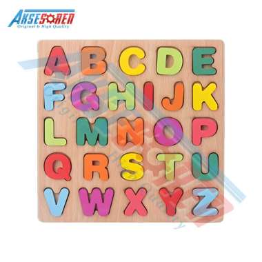 Aksesoren Mainan Edukasi Anak Puzzle Kayu 3D Huruf & Angka / Puzzle Alphabet Kayu / Wooden Toys ABC