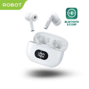 Robot Airbuds T70 TWS Earbuds Wireless Bluetooth LED Headset Earphone Putih