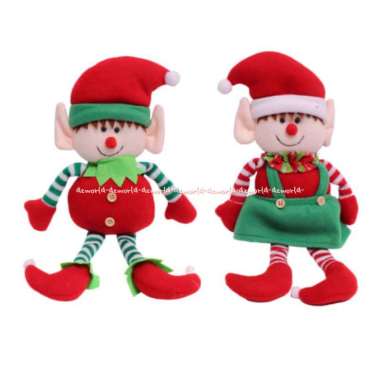 Noelle Christmas Decoration 36cm Elf Boy Girl Dekorasi Natal Boneka Elf Merah Hijau