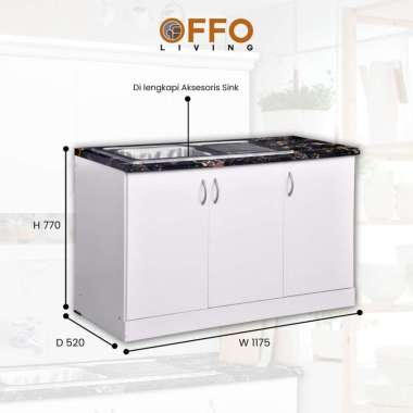 Offo Living - Kitchen Set Lemari Dapur Pintu Body Putih 3 Pintu 5610 C - Anela 3 Pintu Bawah Sink