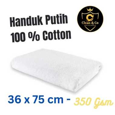 HANDUK PUTIH POLOS 100 % COTTON UKURAN 36 x75 TEBAL 350 GSM