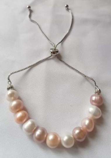 Gelang Serut Silver Mutiara Campur Warna Soft Mutiara Asli Air Tawar Lombok