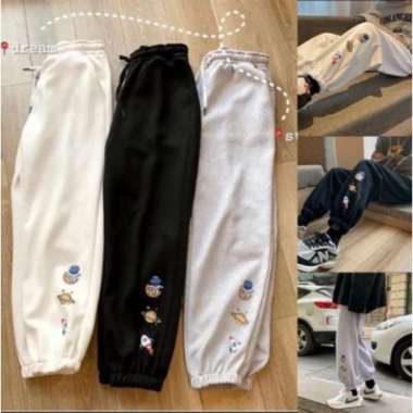 Celana Panjang Wanita Joger Cewek Jogger Planet Korean Style Hitam