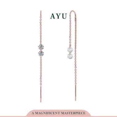 AYU Anting Emas - 2 Candy Pop Dangle Thread Earrings 17K Rose Gold Pink Stone