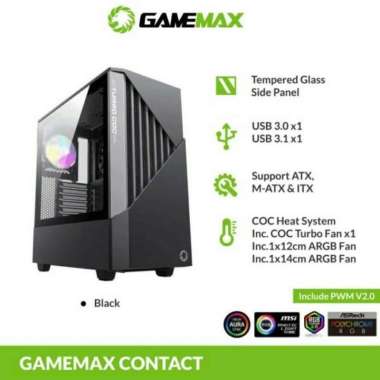 PC Casing Gamemax CONTACT + 2 Fan RGB 12Cm / Casing Gaming ATX - MATX