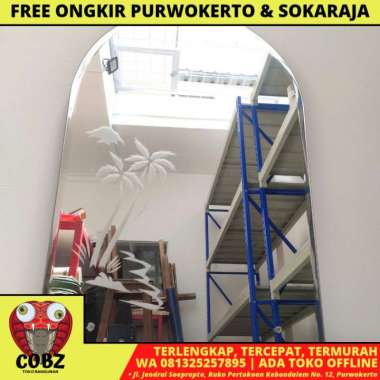 40CM X 60CM / GRAGE Cermin Wastafel Kaca Kamar Mandi 1/2 Bulat Mtf Set