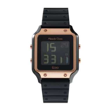 Jam Tangan Wanita Alexandre Christie AC 9382 Digital Rubber Original ROSEGOLD BLACK