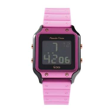 Jam Tangan Wanita Alexandre Christie AC 9382 Digital Rubber Original BLACK PINK