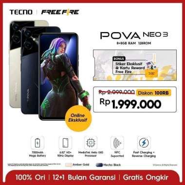 TECNO POVA NEO 3 - 8+8GB/128GB, 7000mAh+18W Flash Charging, Helio G85, 90Hz+6,82" HD+, 6W Reverse Ch