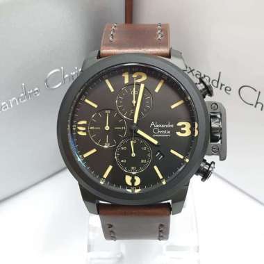 JAM TANGAN PRIA ALEXANDRE CHRISTIE AC 6280 / AC6280 FULL BLACK LEATHER BROWN ORIGINAL