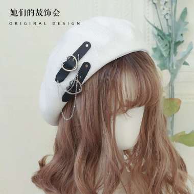 Verish BH-08 topi beret baret gothic rantai love buckle chain korean japan jepang korea painter mang