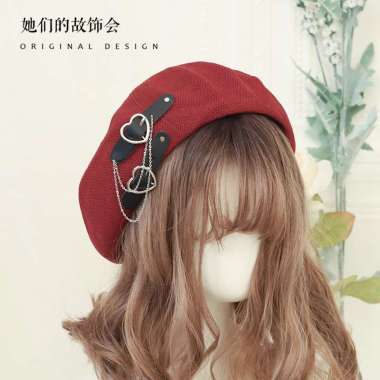 Verish BH-08 topi beret baret gothic rantai love buckle chain korean japan jepang korea painter mang