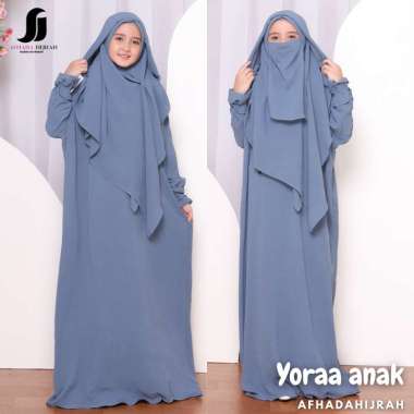Gamis anak perempuan set cadar Yoraa Hoodie crinkle airflow hitam baju dan hijab instan syari free n