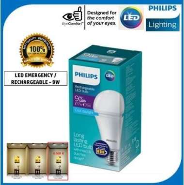 PHILIPS Lampu Led ACDC Philips 9w 9 Watt Otomatis Nyala Saat Mati Lampu Recas Emergency Bohlam Lampu
