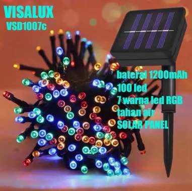 visalux vcd1007 Lampu Natal Solar Panel Warna Warni 100LED RGB outdoor