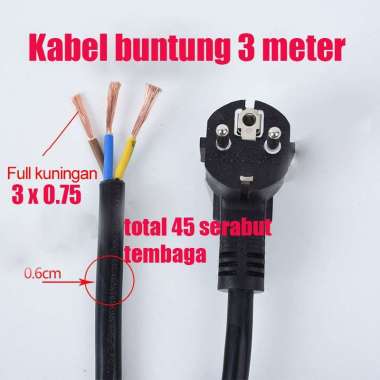 Kabel 3m GLB AC Buntung Isi 3 Ground 3meter cable power listrik 3x0.75 hitam