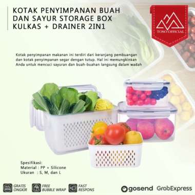 KOTAK PENYIMPANAN BUAH SAYUR STORAGE BOX KULKAS + TIRISAN SARINGAN LARGE