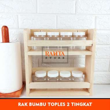 KT64-Rak Bumbu Toples 2 tingkat dari kayu/Rak Bumbu dapur/rak bumbu dinding RAK SAJA