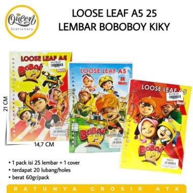5 PACK LOOSE LEAF A5 25 LEMBAR KIKY REFILL ISI MAP BINDER KARAKTER BOBOIBOY