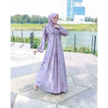 Aghnia Punjabi - Gamis Terbaru Diora Silk Dress Wanita Lengan Panjang Ruffle Maxidress Kekinian LD 110 cm Zulina Lavender