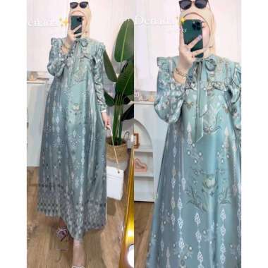 Aghnia Punjabi - Gamis Terbaru Diora Silk Dress Wanita Lengan Panjang Ruffle Maxidress Kekinian LD 110 cm Denada Sage