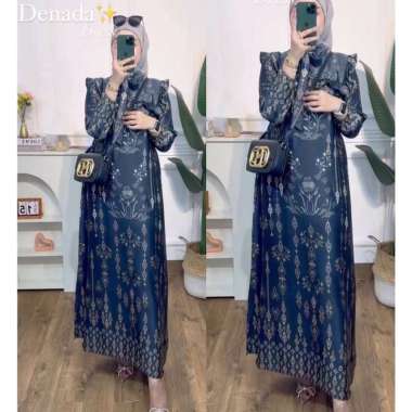 Aghnia Punjabi - Gamis Terbaru Diora Silk Dress Wanita Lengan Panjang Ruffle Maxidress Kekinian LD 110 cm Denada Hitam