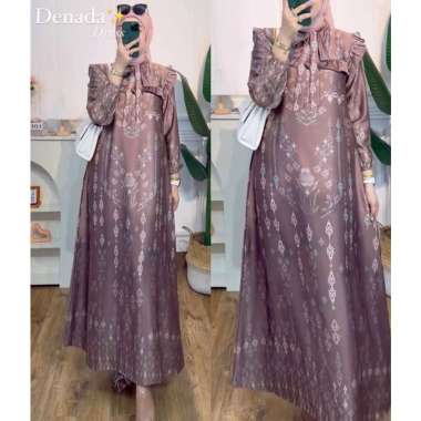 Aghnia Punjabi - Gamis Terbaru Diora Silk Dress Wanita Lengan Panjang Ruffle Maxidress Kekinian LD 110 cm Denada Mocca