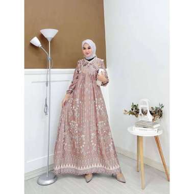 Aghnia Punjabi - Gamis Terbaru Diora Silk Dress Wanita Lengan Panjang Ruffle Maxidress Kekinian LD 110 cm Aghnia Punjabi Mocca