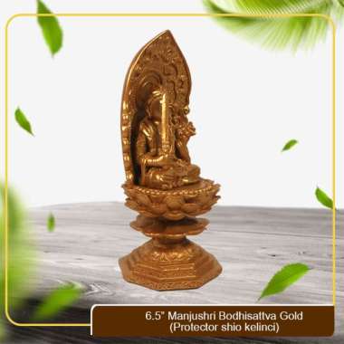 Rupang Patung Arca Buddha Manjushri Bodhisattva Gold Fiber 6,5"