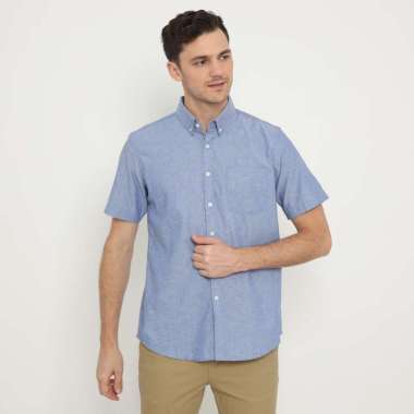 Platini Kemeja Pria Polos Oxford Pendek Dusty Blue 1069 S