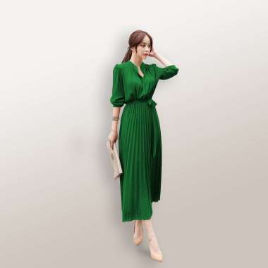 Long Dress BIG SIZE ploi plisket lengan panjang wanita gaya korea model terbaru - Jfashion Peace BIG