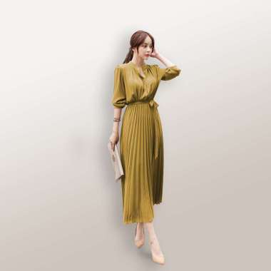 Long Dress BIG SIZE ploi plisket lengan panjang wanita gaya korea model terbaru - Jfashion Peace BIG