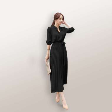 Long Dress BIG SIZE ploi plisket lengan panjang wanita gaya korea model terbaru - Jfashion Peace BIG