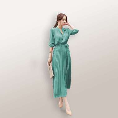 Long Dress BIG SIZE ploi plisket lengan panjang wanita gaya korea model terbaru - Jfashion Peace BIG