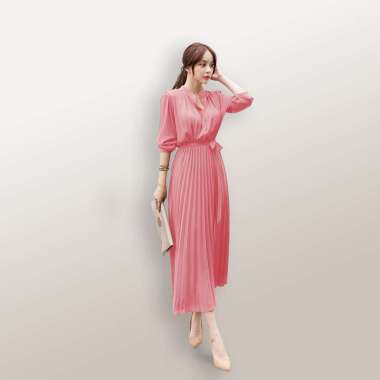 Long Dress BIG SIZE ploi plisket lengan panjang wanita gaya korea model terbaru - Jfashion Peace BIG