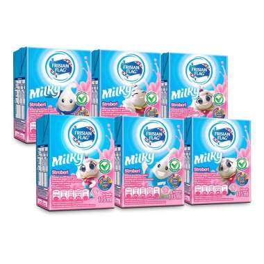 Promo Harga Frisian Flag Susu UHT Milky Zuzhu Zazha Strawberry per 6 tpk 115 ml - Blibli