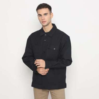 POLICE Kemeja Polos Semi Jaket Regular Fit Lengan Panjang Pria Blue Black L