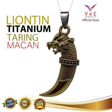 Liontin Titanium Asli Taring Kepala Macan - Vee Bandul Pria Wanita Emas