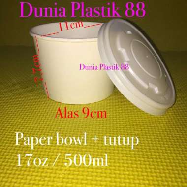 isi50Pcs 17oz/500ML PAPER BOWL + TUTUP mangkok kertas bulat tempat wadah saji cup kuah bakso mie