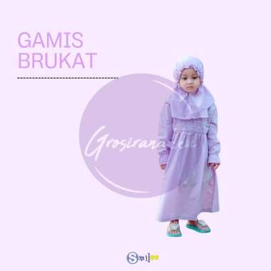 Gamis Kerudung Anak Polos Aplikasi BRUKAT Warna Ungu Size 1-6 Tahun 1 tahun
