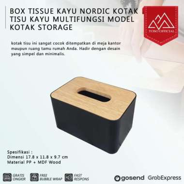BOX TISSUE KAYU NORDIC KOTAK TISU KAYU MULTIFUNGSI MODEL KOTAK STORAGE Hitam